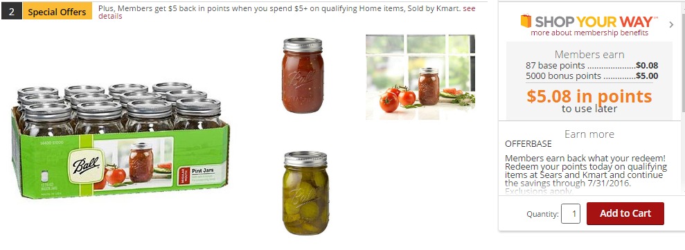*HOT* 12 Ball Pint Size Mason Jars ONLY $8.69 + $5.08 Back in SYWR Points!