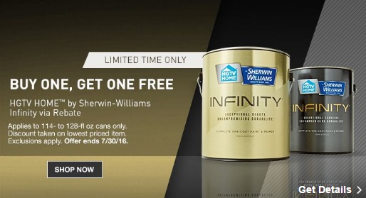 BOGO Free HGTV Home by Sherwin-Williams Infinity Paint From Lowe’s! (Via Rebate)