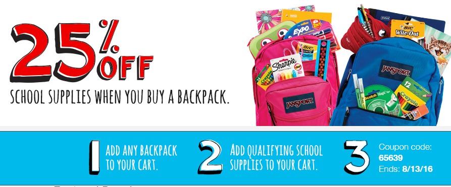 25% Off School Supplies With Backpack Purchase at Staples!