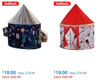 Space or Rock Star Pop-up Play Tents Only $19.00 Each!