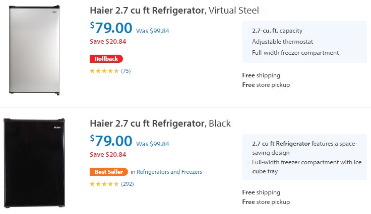 Haier 2.7 cu ft Refrigerator Only $79! Perfect for Dorm Rooms!