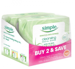 Simple Cleansing Facial Wipes 25 ct $2.57 Each Shipped!
