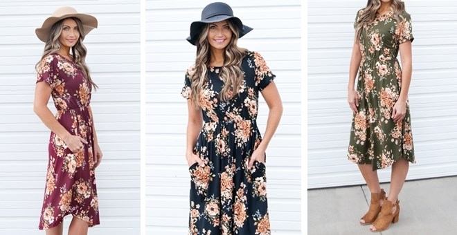 Fall Floral Dress with Pockets – Just $23.99!