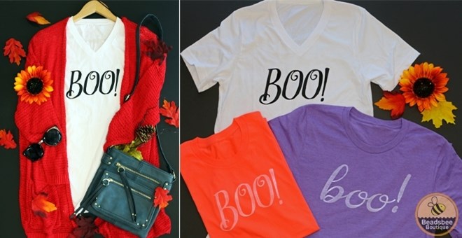 “Boo!” Halloween Tees in 6 Colors and 2 styles – Just $13.99!