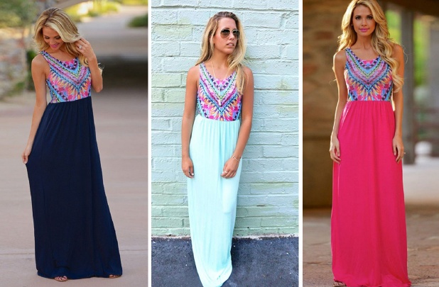 Colorful Aztec Print Maxi Dresses Only $11.99!!