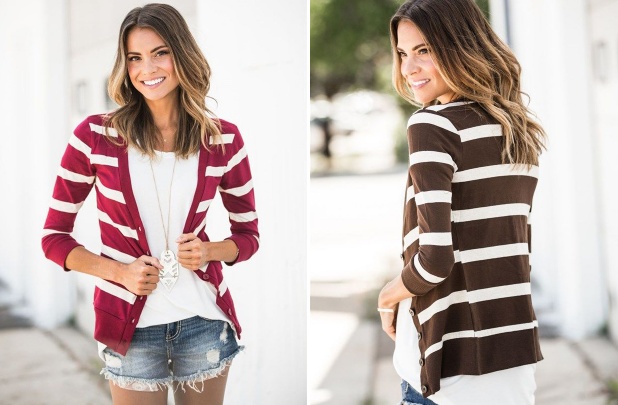 Striped 3/4 Sleeve Cardigan Only $10.99!! Selling Out FAST!!