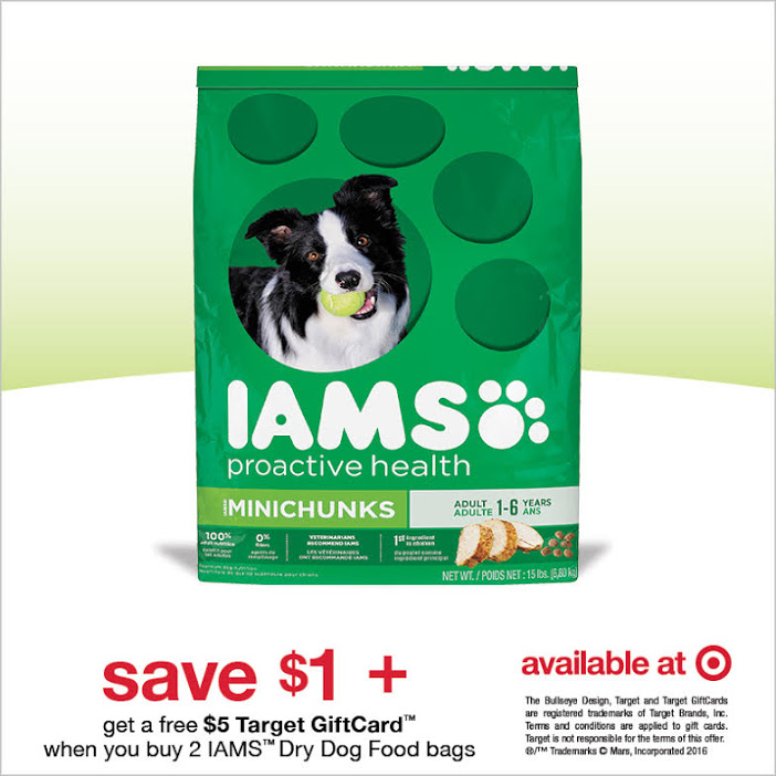 Save $1 + Get a $5 Target Gift Card WYB Two IAMS Dog Foods!