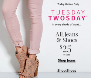 Jeans & Shoes $25 Or Less Online & Today Only (8/2) At Charlotte Russe! Plus, All Jean Orders Will Ship FREE!