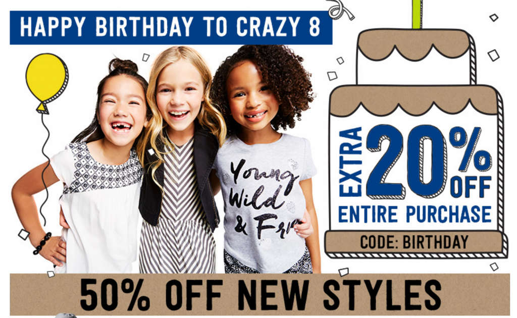 30% Off New Styles, $6.39 Swimwear & Shorts,  & An Additional 20% Off Your Entire Purchase At Crazy 8!