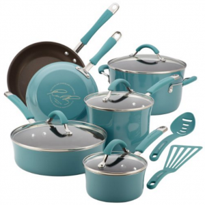 Rachel Ray Cucina Hard Porcelain Enamel Nonstick Cookware Set, 12-Piece, Agave Blue Just $89.37!