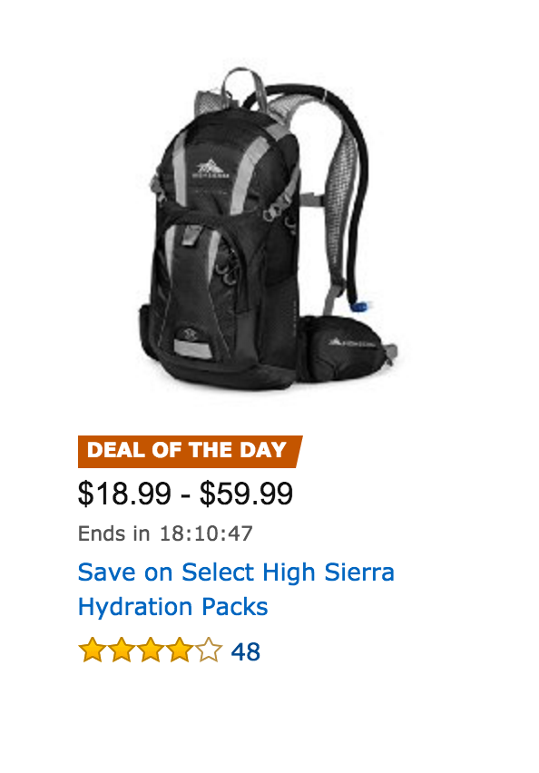 DEAL OF THE DAY: High Sierra Hydration Packs Starting At $18.99!