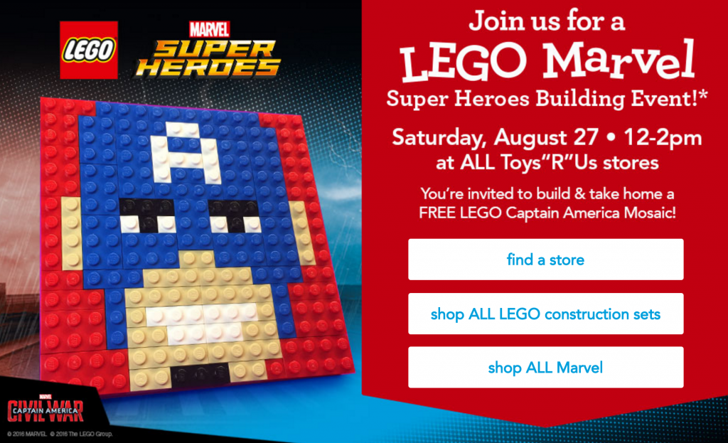 LEGO Marvel Superheroes Building Event At Toys R Us August 27th! Mark Your Calendars!