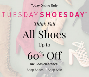 Tuesday Shoesday at Charlotte Russe! All Shoes, Including Clearance, Are Up To 60% Off! Tuesday Shoesday at Charlotte Russe! All Shoes, Including Clearance, Are Up To 60% Off!