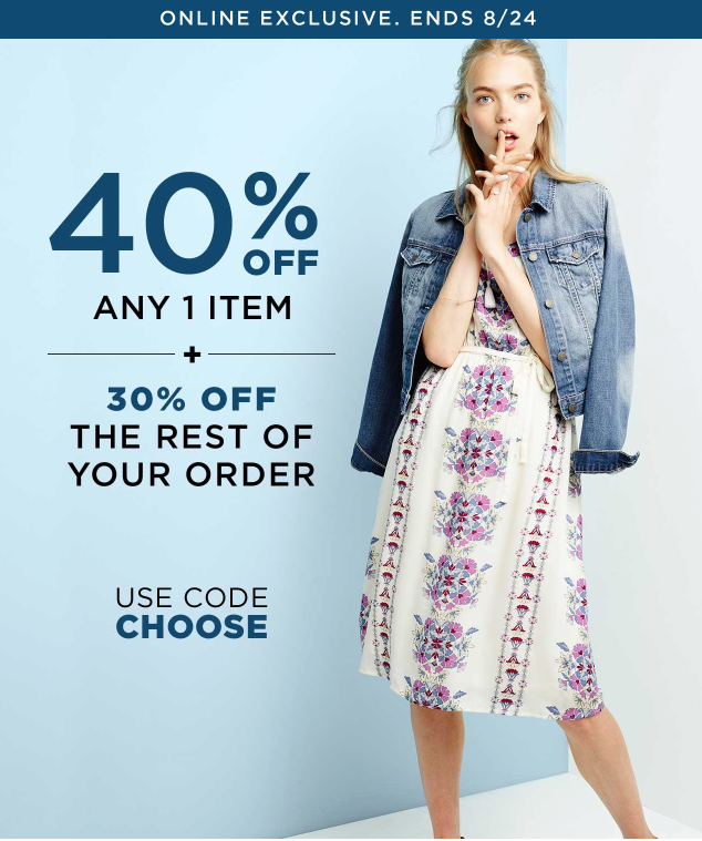 Old Navy: Take 40% off ANY 1 Item + 30% off the Rest of Your Order!  Tees for Only $2.40!
