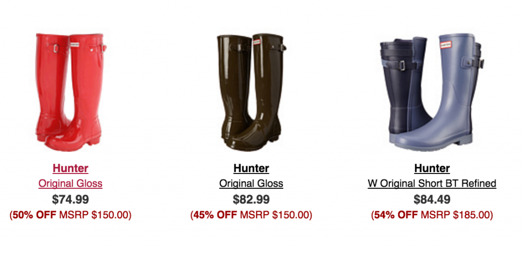 Run!! Hunter Boots Up To 50% Off At 6pm.com! Grab A Pair For As Low As $74.99 Shipped!