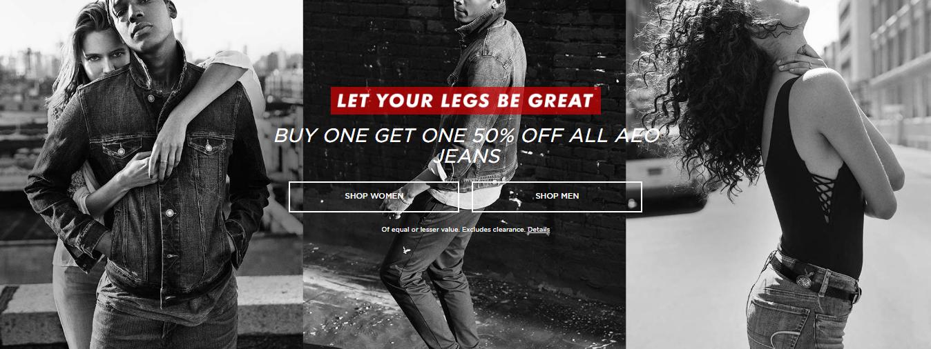 American Eagle: Buy One Get One 50% Off Jeans Plus, Take $15 off $75 and More!