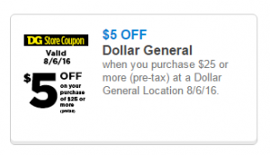 Dollar General: $5 Off $25 or More Today Only!