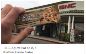 GNC: FREE Oatmeal Chocolate Chip Quest Bar in Store Today Only (8/6)