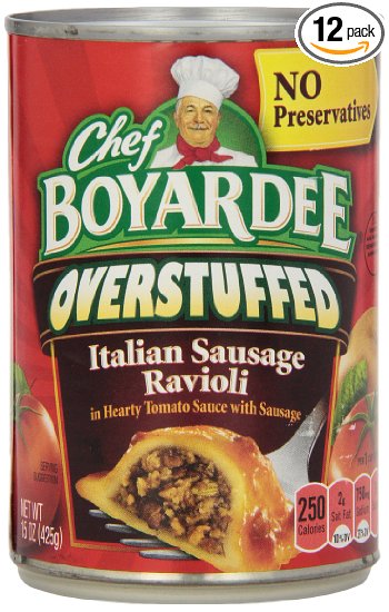 Amazon: Chef Boyardee Big Overstuffed Italian Sausage Ravioli (Pack of 12) 15oz Cans Only $9.12 Shipped!
