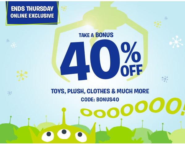 Disney Store: Bonus 40% Off Toys, Plush, Clothes & More! (Grab Your Disney Souvenirs Now!)
