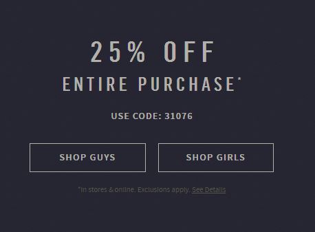 Hollister: 25% Off Your Entire Purchase Including Sale Items! T-Shirts Starting at $4.79 After Discount!