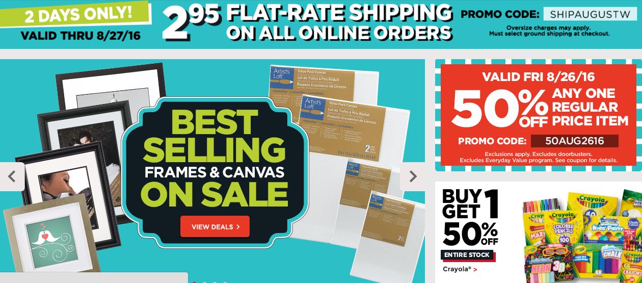 Michael’s: Flat-Rate Shipping Only $2.95 on All Orders! Plus 50% Off Any Regular Priced Item Today Only – August 26th! Michael’s: Flat-Rate Shipping Only $2.95 on All Orders! Plus 50% Off Any Regular Priced Item Today Only – August 26th!
