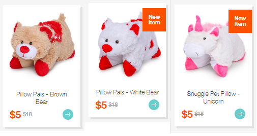 Full Size Pillow Pets Only $5.00 on Hollar! Pee Wee For Only $3.00! Plus FREE Shipping on Your Order of $10 or More For First Time Buyers!