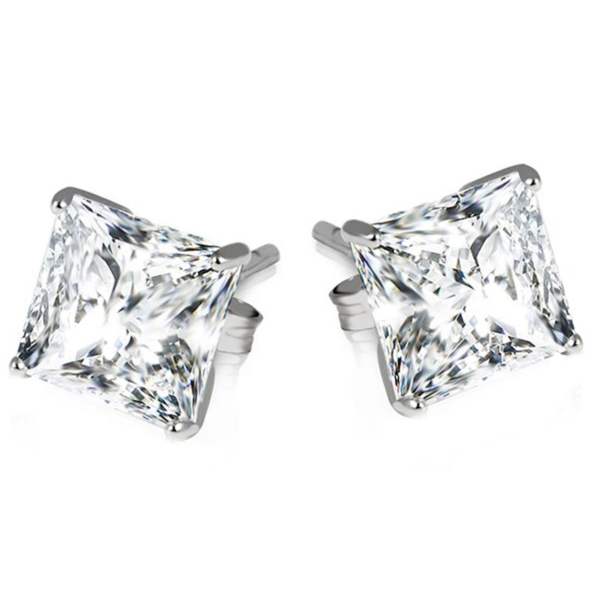 2ct or 8ct Sterling Silver Princess Cut Earrings – FREE – Just pay shipping!