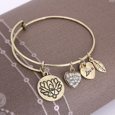 Lotus Love Charm Bangle Bracelet—$6.99 + FREE Shipping! Available in Gold or Silver Tone!!