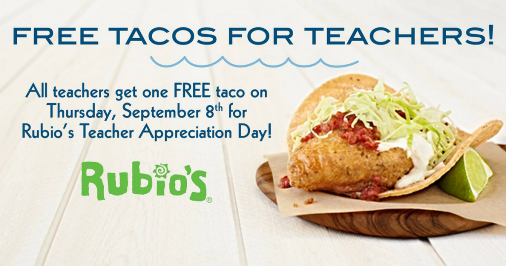 FREE Tacos for ALL Teachers and Instructors at Rubios on Sept 8th!! Includes Homeschool Teachers!