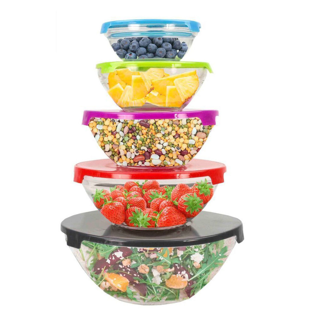 Home Basics 10 Piece Glass Mixing and Storage Bowl Set with Colored Lids – $13.99! Free shipping!
