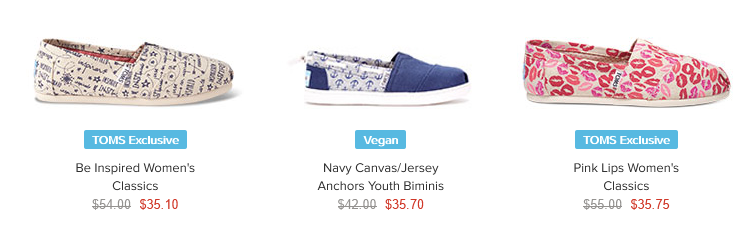 Toms – Free shipping on ALL orders! Sale items at 35% off! Back to school!