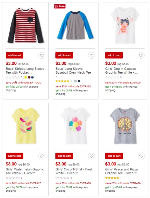 Boys’ and Girls’ Circo Tees From $2.40 With 20% OFF Clearance Code!