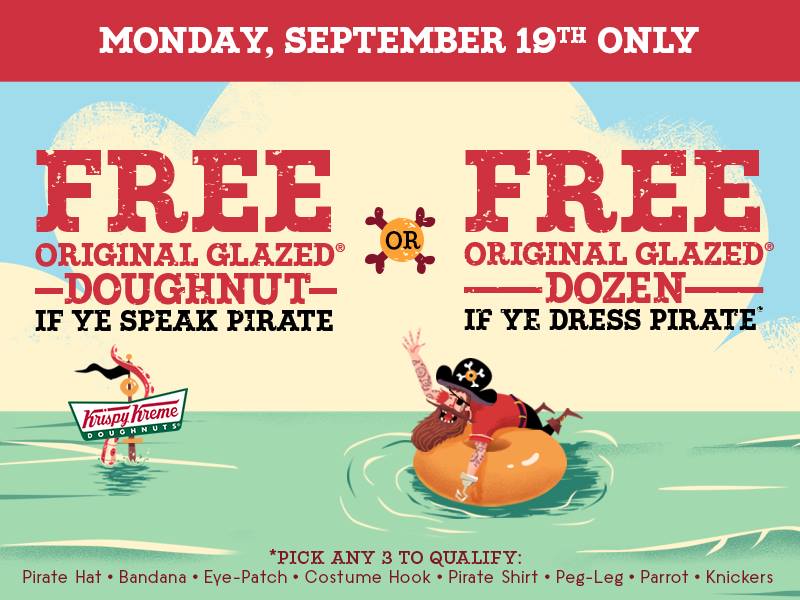 FREE Krispy Kreme Donuts on Monday for Talk Like a Pirate Day!