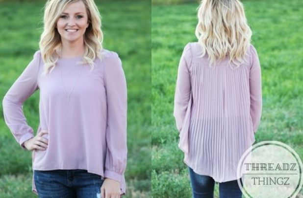 Lilac Accordion Pleat Blouse Only $16.99!! Great Casual or Dressy Fall look!