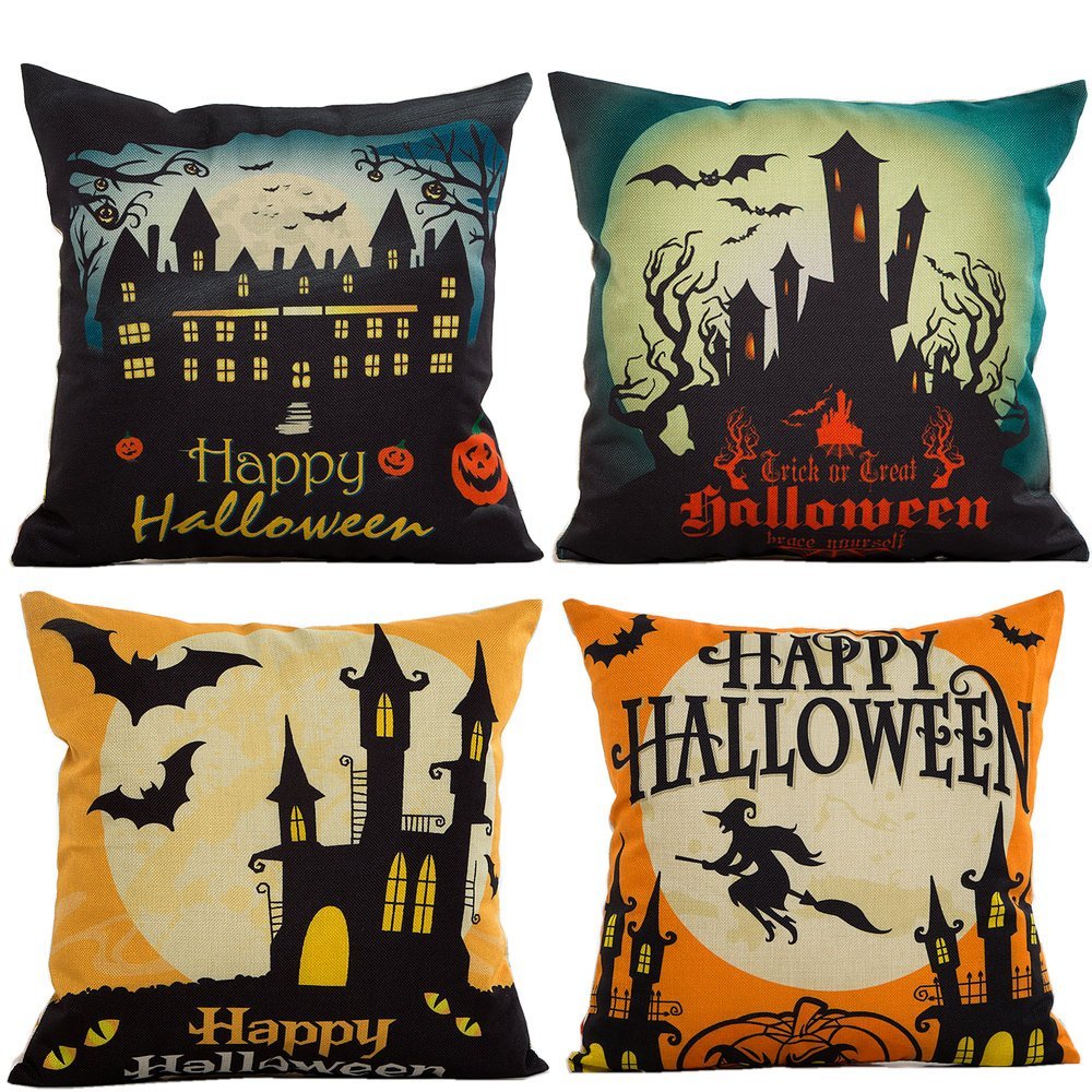 4-Pack Happy Halloween Square Burlap Decorative Pillow Covers – Just $15.69!