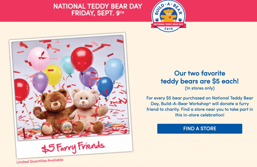 $5.00 Furry Friends At Build-A-Bear On Friday September 9th!