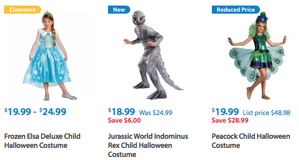 Halloween Costumes on Rollback at Walmart! Includes: Frozen, Jurassic World, Peacocks, and more!