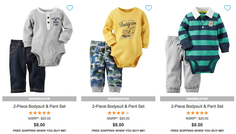 HOT! Carter’s: HUGE Baby Sale + FREE Shipping on Baby Items! 2-Piece Bodysuit & Pants Only $6.80! (Reg. $20) and More!
