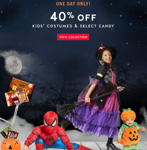 HOT! 40% Off Kids Halloween Costumes & Select Halloween Candy Today Only With Cartwheel!