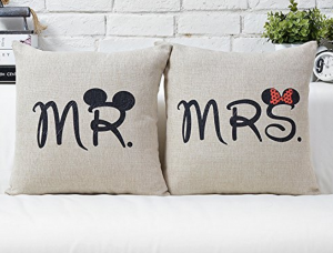 Uphome 18-inch Cotton Linen Decorative Throw Pillow Covers Disney Themed Mr. & Mrs Set Of Two Just $4.77!