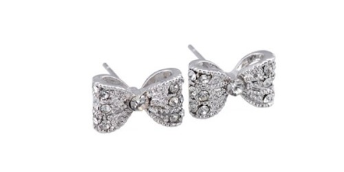 Silver and Rhinestone Bowtie Earrings Just $2.77 SHIPPED!