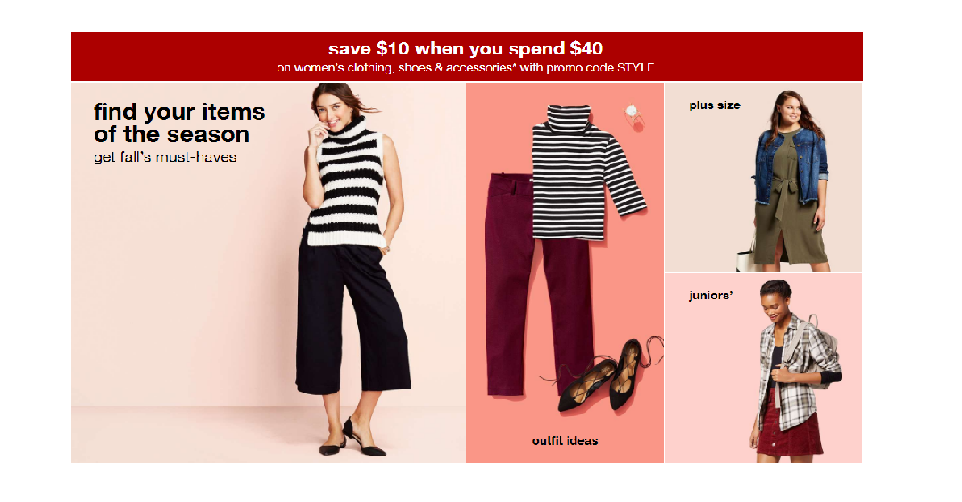 Target: Save $10 Off Your $40 Purchase on Select Women’s & Juniors Clothing!