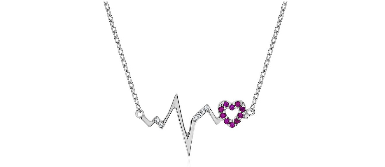 Sterling Silver and Created Ruby & White Sapphire Heartbeat Necklace Only $19.99!!