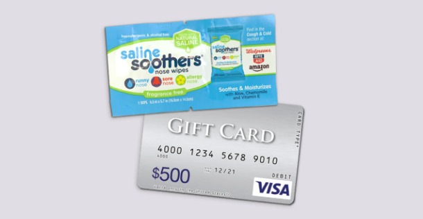 Free Sample of Saline Soothers Nose Wipes + $500 Gift Card Sweeps!