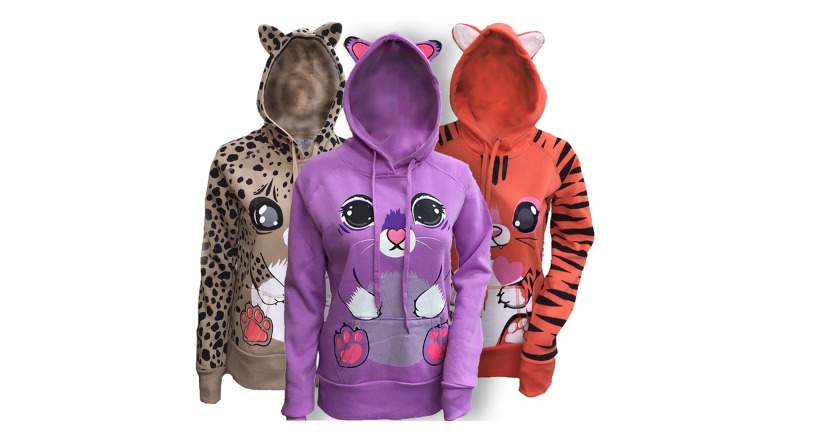 Women’s Animal Graphic Zip-Up Hooded Sweatshirt with Cat Ears ONLY $16.98 SHIPPED!
