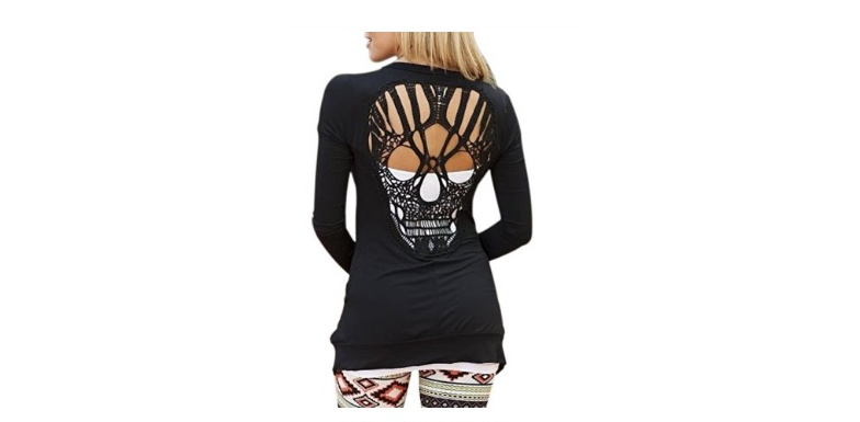 Women’s Long Sleeve Skull Cutout Shirt Only $10.72 Shipped!
