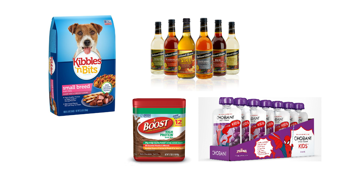 Coupons: Kibbles n Bits, Holland House, Boost, and Chobani Kids