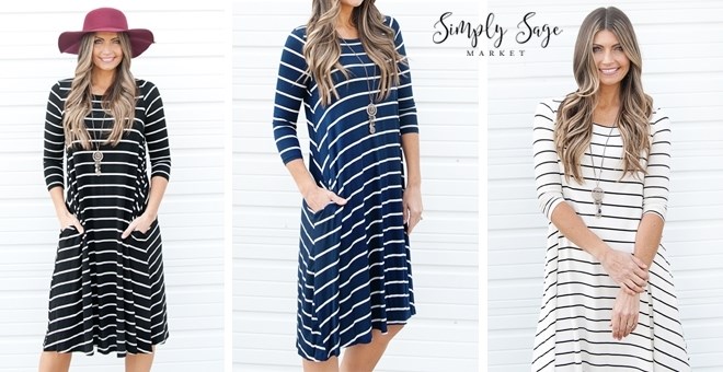 3/4 Sleeve Striped Dress – Just $24.99!
