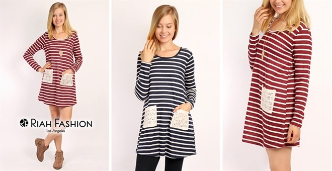 Lace Pocket Stripe Tunic Dress – Just $14.99!